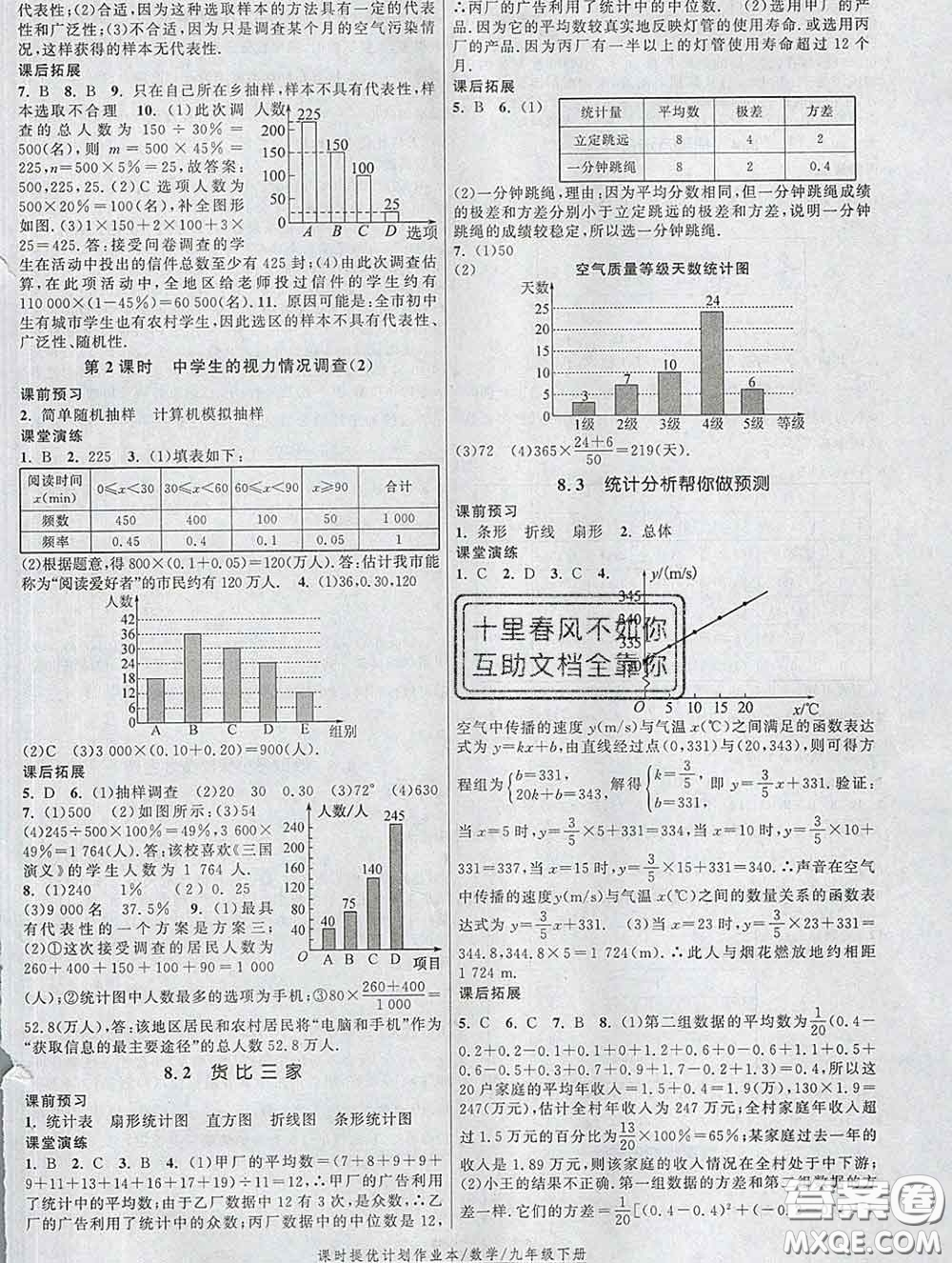 2020新版課時(shí)提優(yōu)計(jì)劃作業(yè)本九年級(jí)數(shù)學(xué)下冊(cè)蘇科版答案