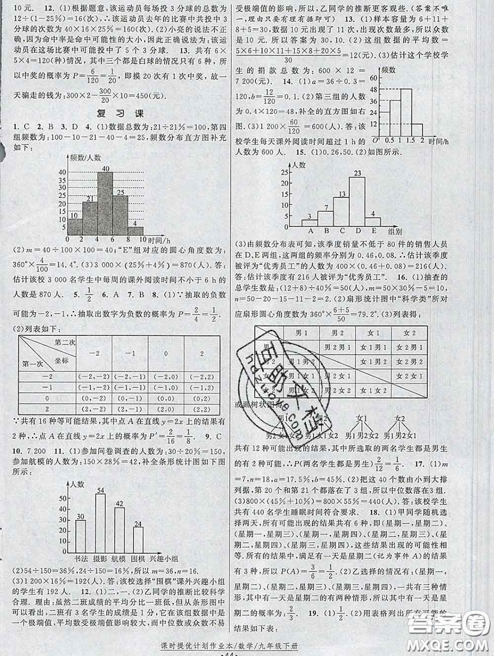 2020新版課時(shí)提優(yōu)計(jì)劃作業(yè)本九年級(jí)數(shù)學(xué)下冊(cè)蘇科版答案