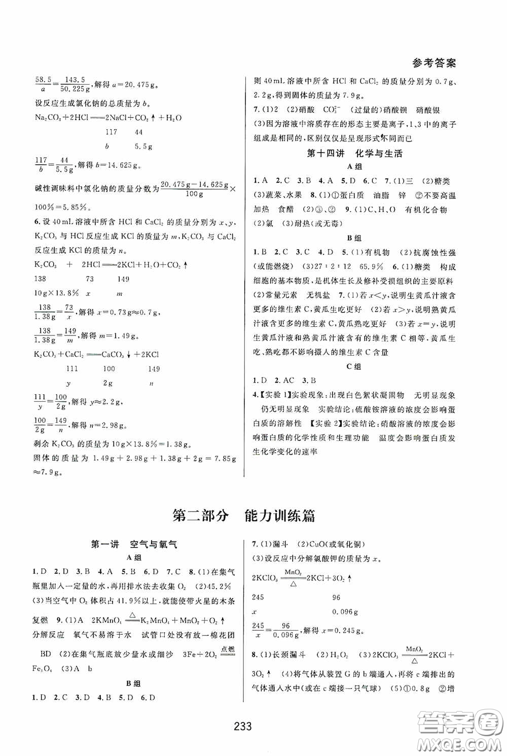 華東師范大學(xué)出版社2020尖子生培優(yōu)教材九年級化學(xué)全一冊人教版雙色版答案