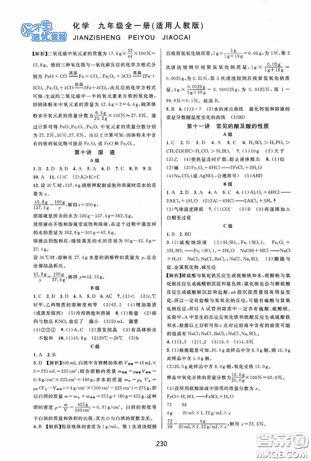 華東師范大學(xué)出版社2020尖子生培優(yōu)教材九年級化學(xué)全一冊人教版雙色版答案