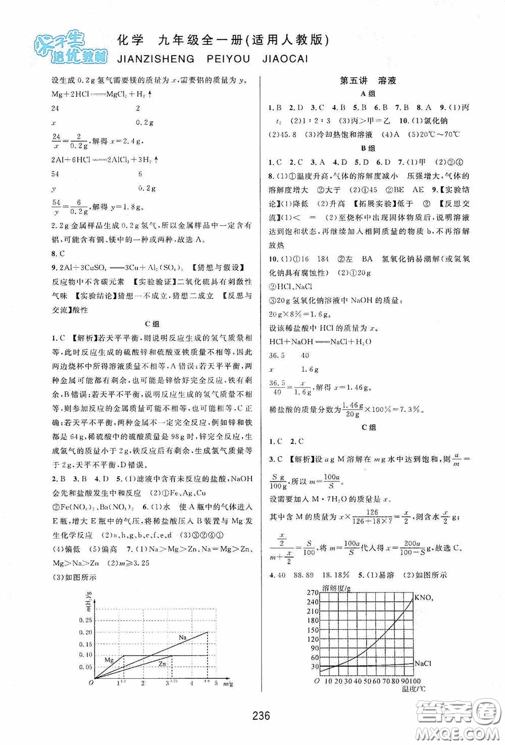 華東師范大學(xué)出版社2020尖子生培優(yōu)教材九年級化學(xué)全一冊人教版雙色版答案