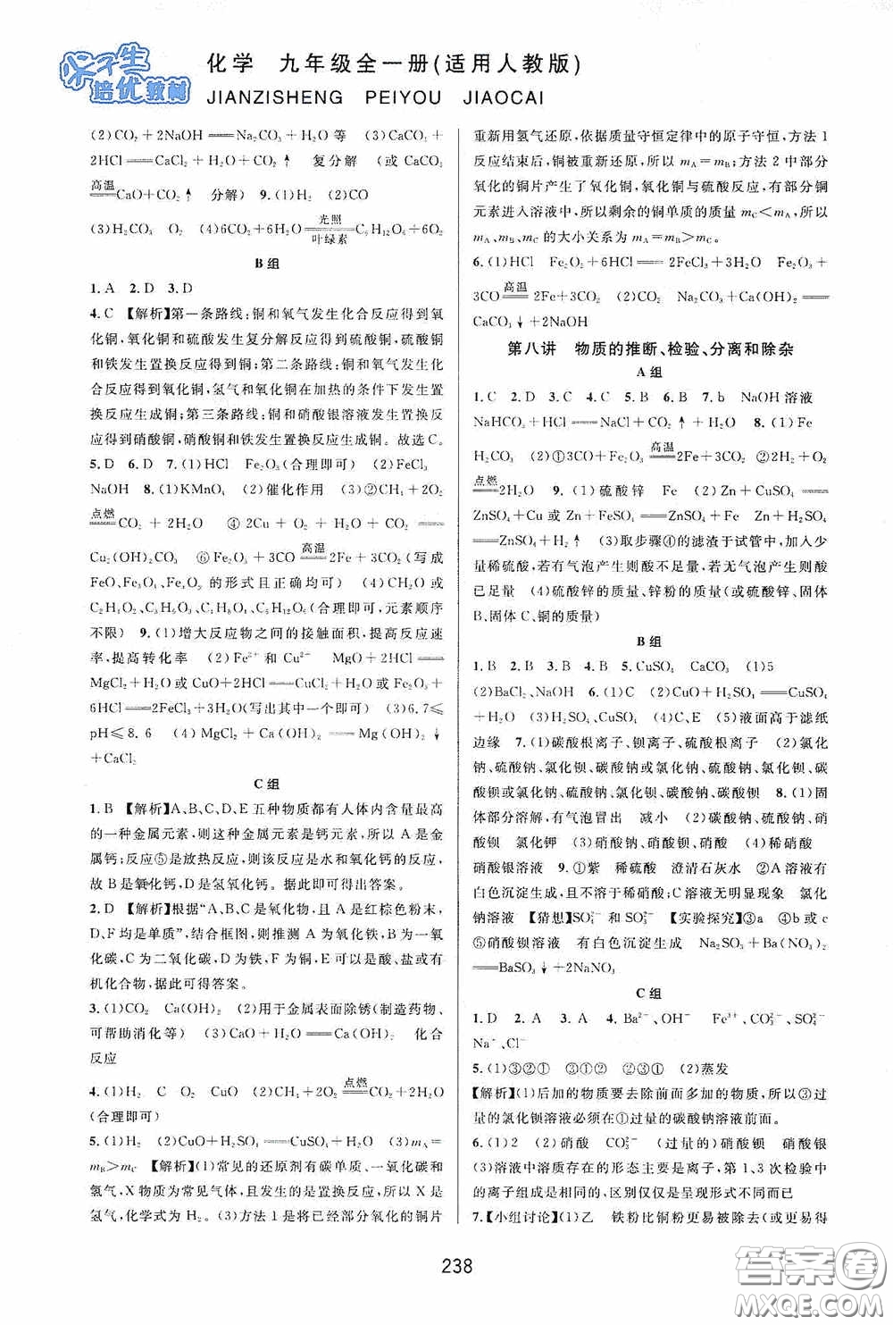 華東師范大學(xué)出版社2020尖子生培優(yōu)教材九年級化學(xué)全一冊人教版雙色版答案