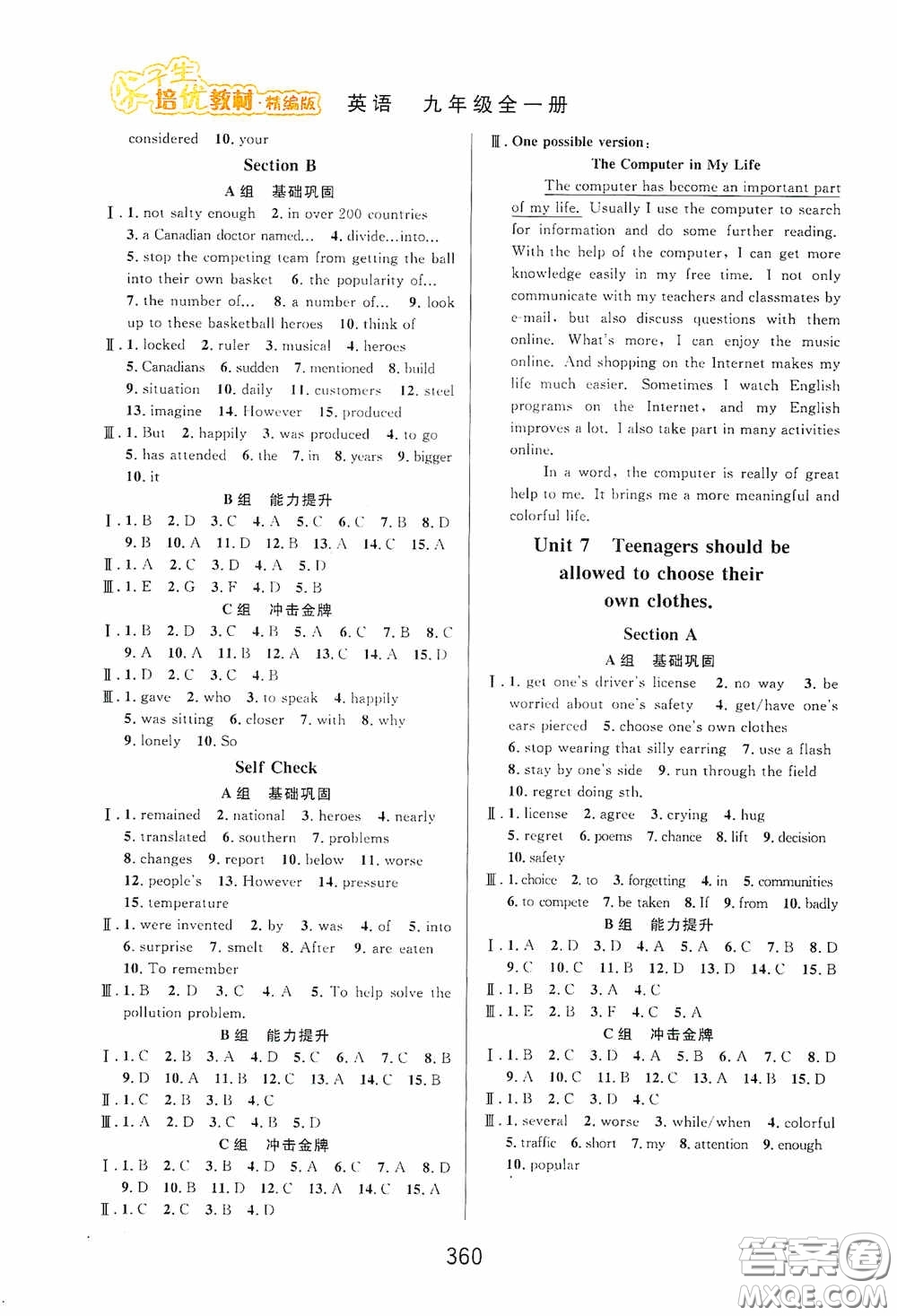 華東師范大學(xué)出版社2020尖子生培優(yōu)教材九年級全一冊英語人教版精編版答案