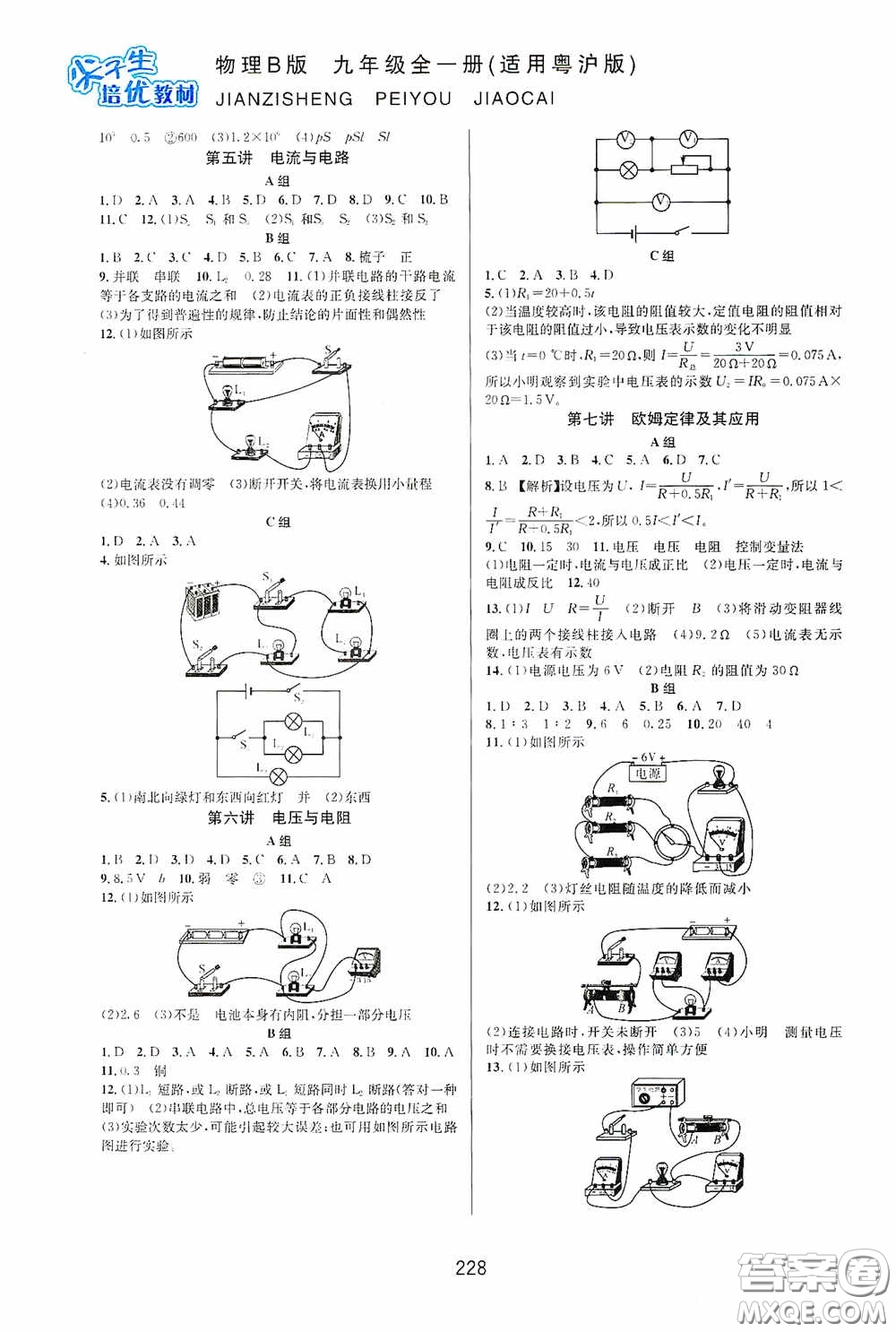 華東師范大學(xué)出版社2020尖子生培優(yōu)教材九年級全一冊物理粵滬版B版雙色版答案