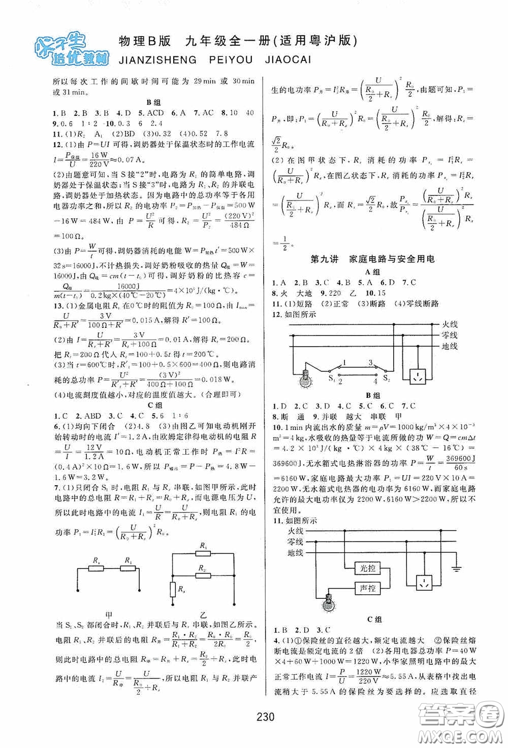 華東師范大學(xué)出版社2020尖子生培優(yōu)教材九年級全一冊物理粵滬版B版雙色版答案