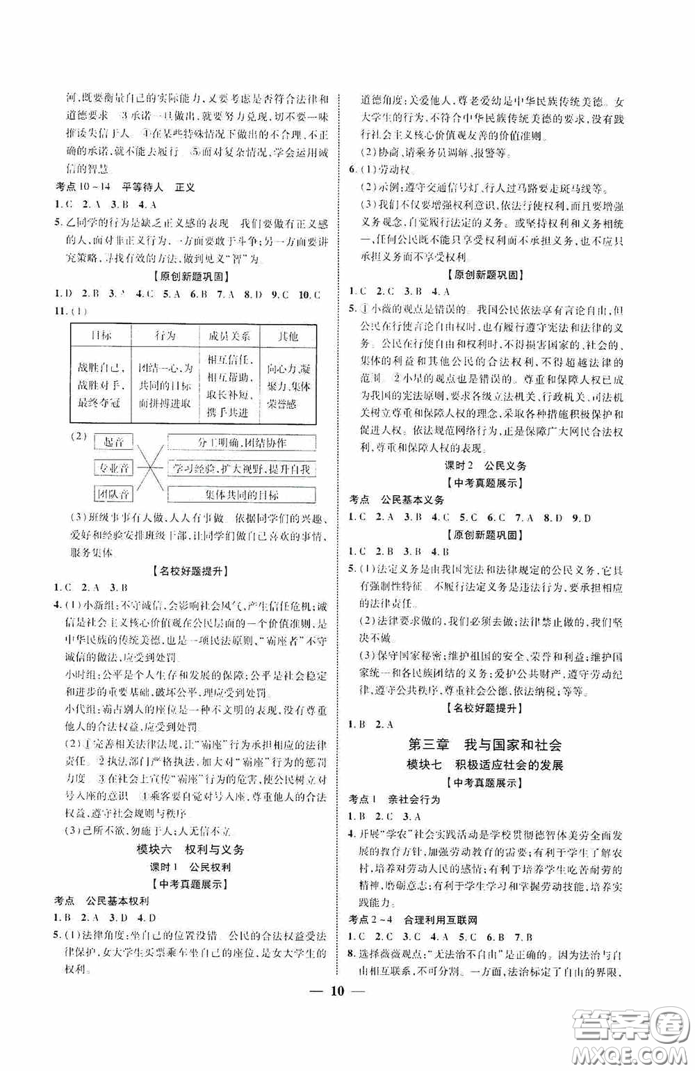 2020陜西中考總復(fù)習(xí)優(yōu)化指導(dǎo)道德與法治精練版答案