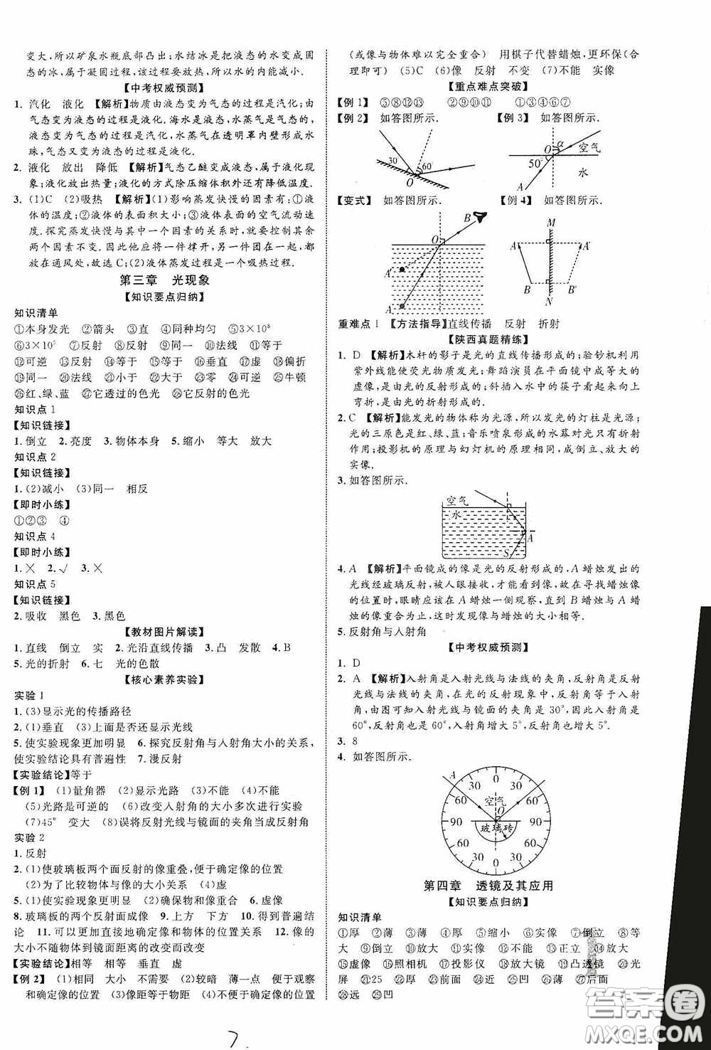 世界圖書出版公司2020陜西中考總復(fù)習(xí)優(yōu)化指導(dǎo)精講版物理答案