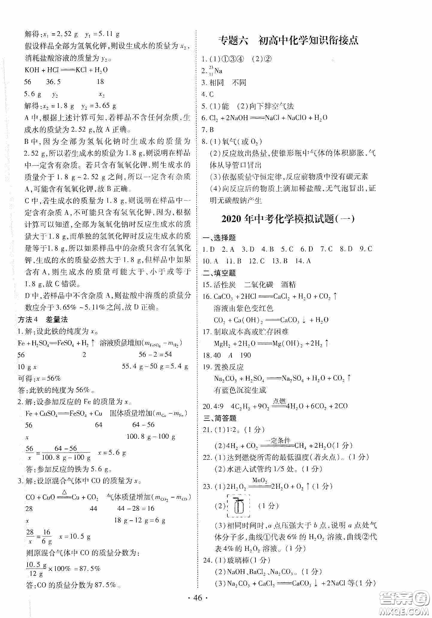 2020河南省初中畢業(yè)生學(xué)業(yè)考試復(fù)習(xí)指導(dǎo)+化學(xué)答案