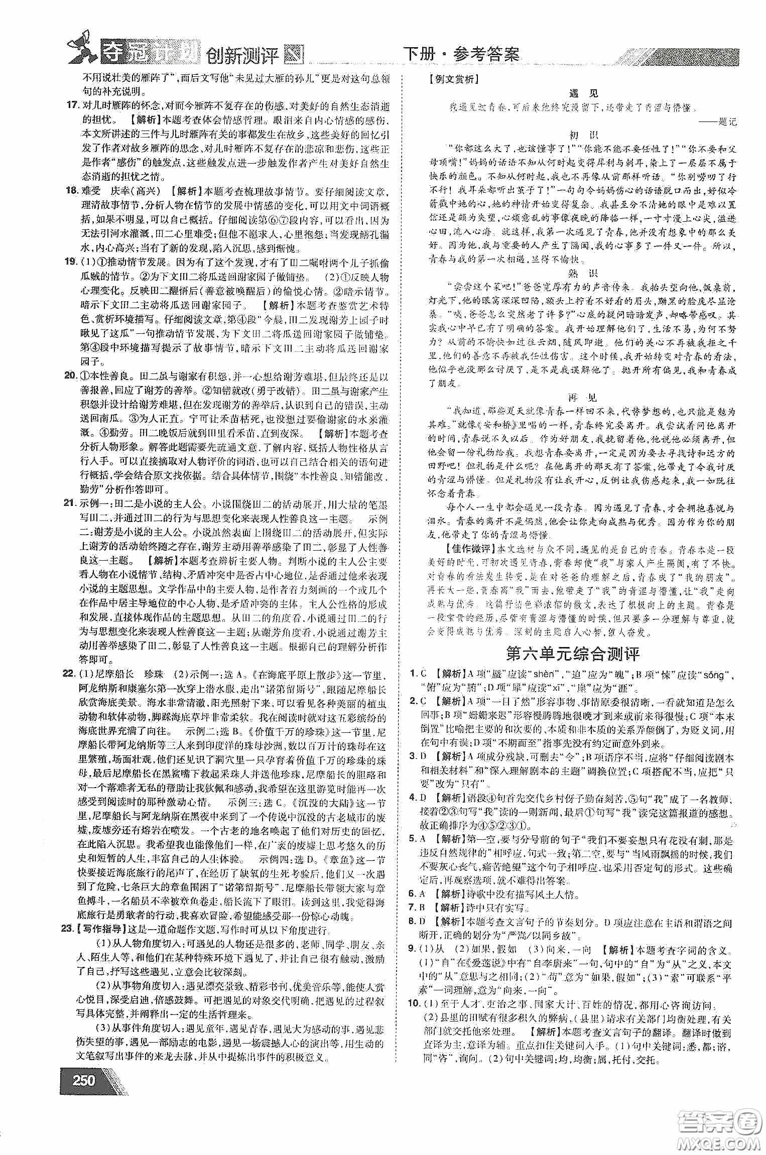 2020奪冠計(jì)劃初中創(chuàng)新測(cè)評(píng)七年級(jí)語(yǔ)文下冊(cè)人教版江西專(zhuān)版答案