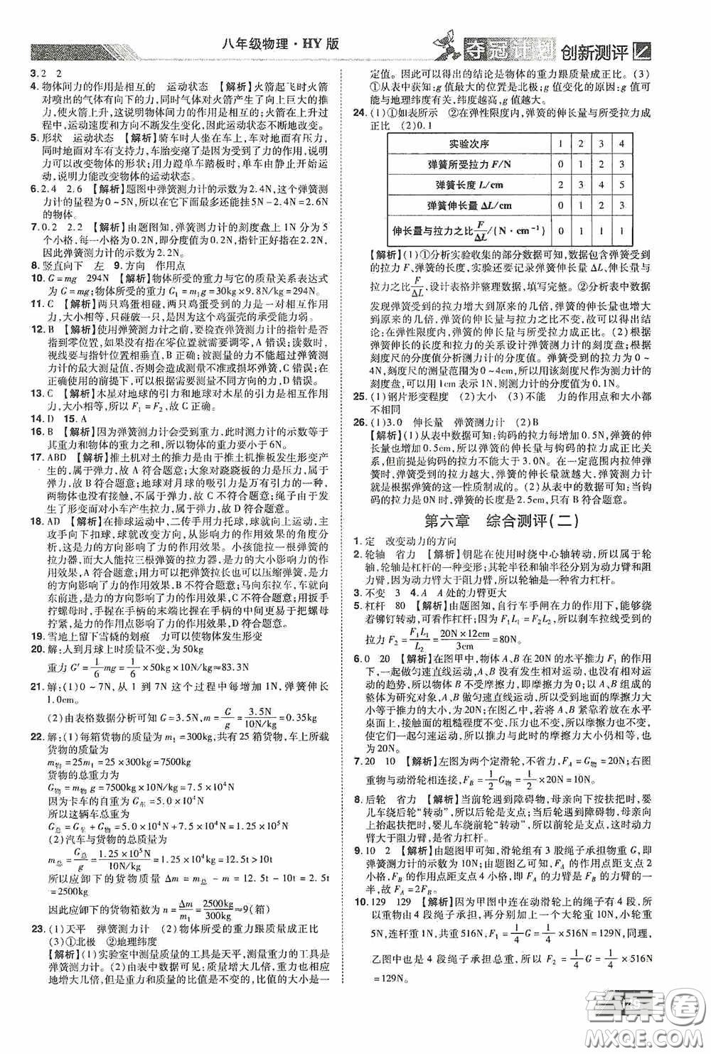 2020奪冠計劃初中創(chuàng)新測評八年級物理下冊滬粵版江西專版答案