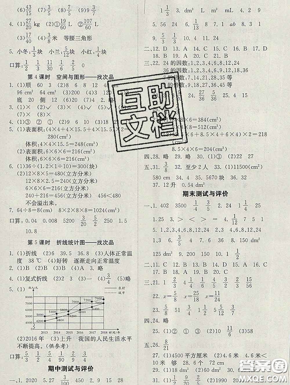 2020新版同步精練五年級數(shù)學(xué)下冊人教版參考答案