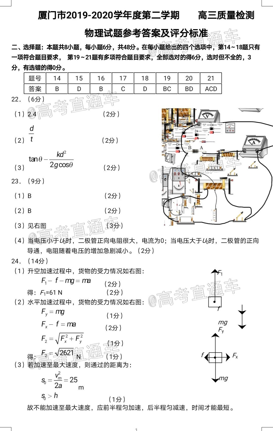 廈門市2020屆高中畢業(yè)班第一次質(zhì)量檢查理科綜合試題及答案