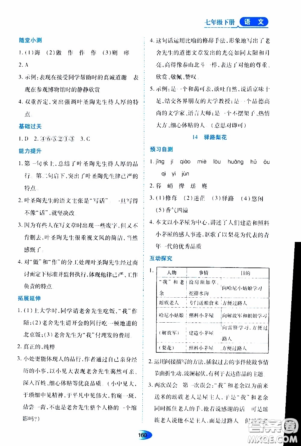 黑龍江教育出版社2020年資源與評價(jià)語文七年級下冊人教版參考答案