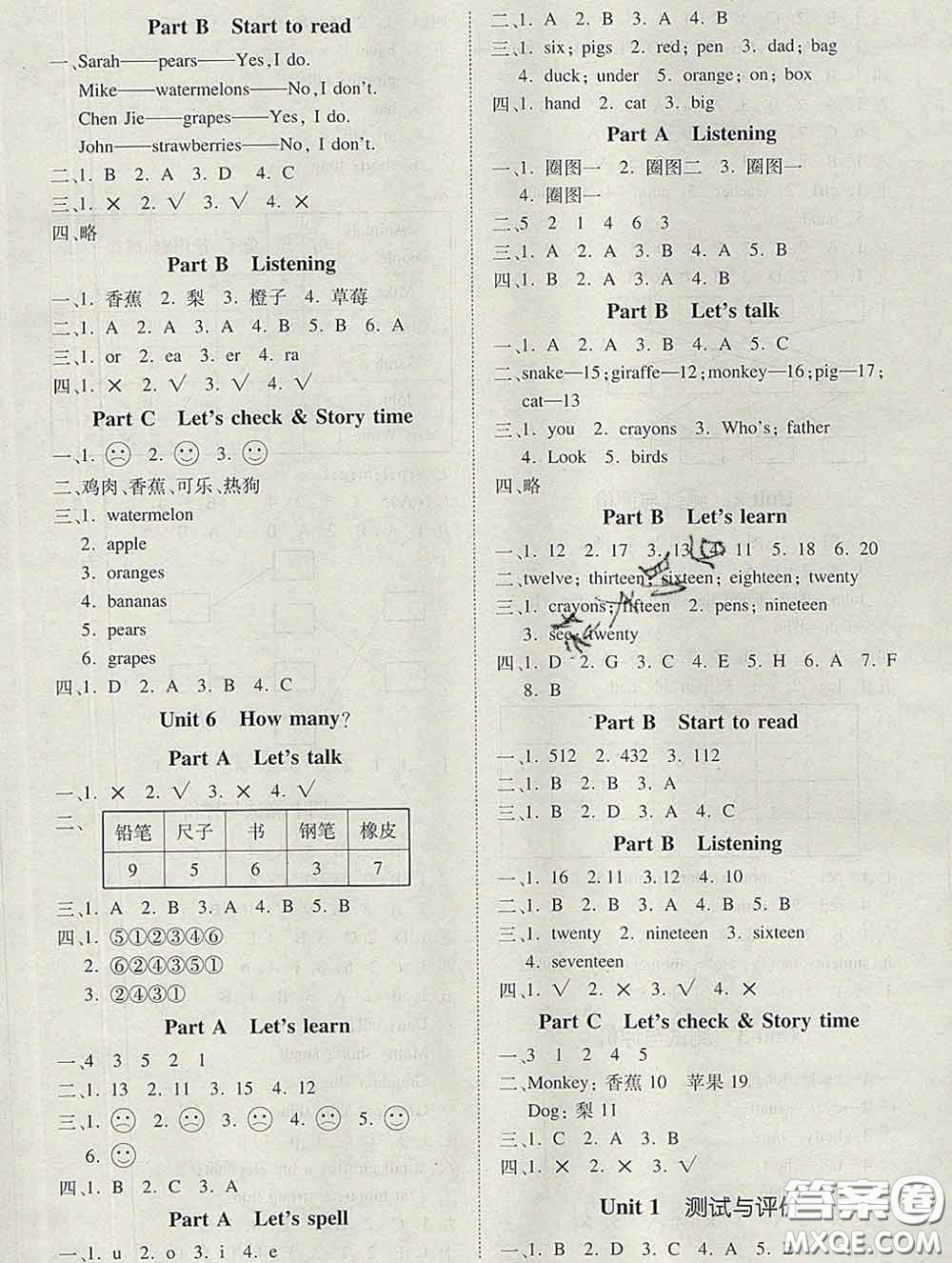 2020新版同步精練三年級(jí)英語下冊(cè)人教版參考答案