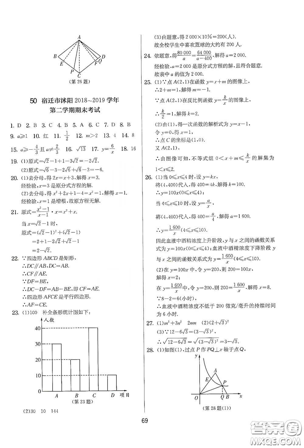 吉林教育出版社2020實驗班提優(yōu)大考卷數(shù)學八年級下冊蘇科版答案