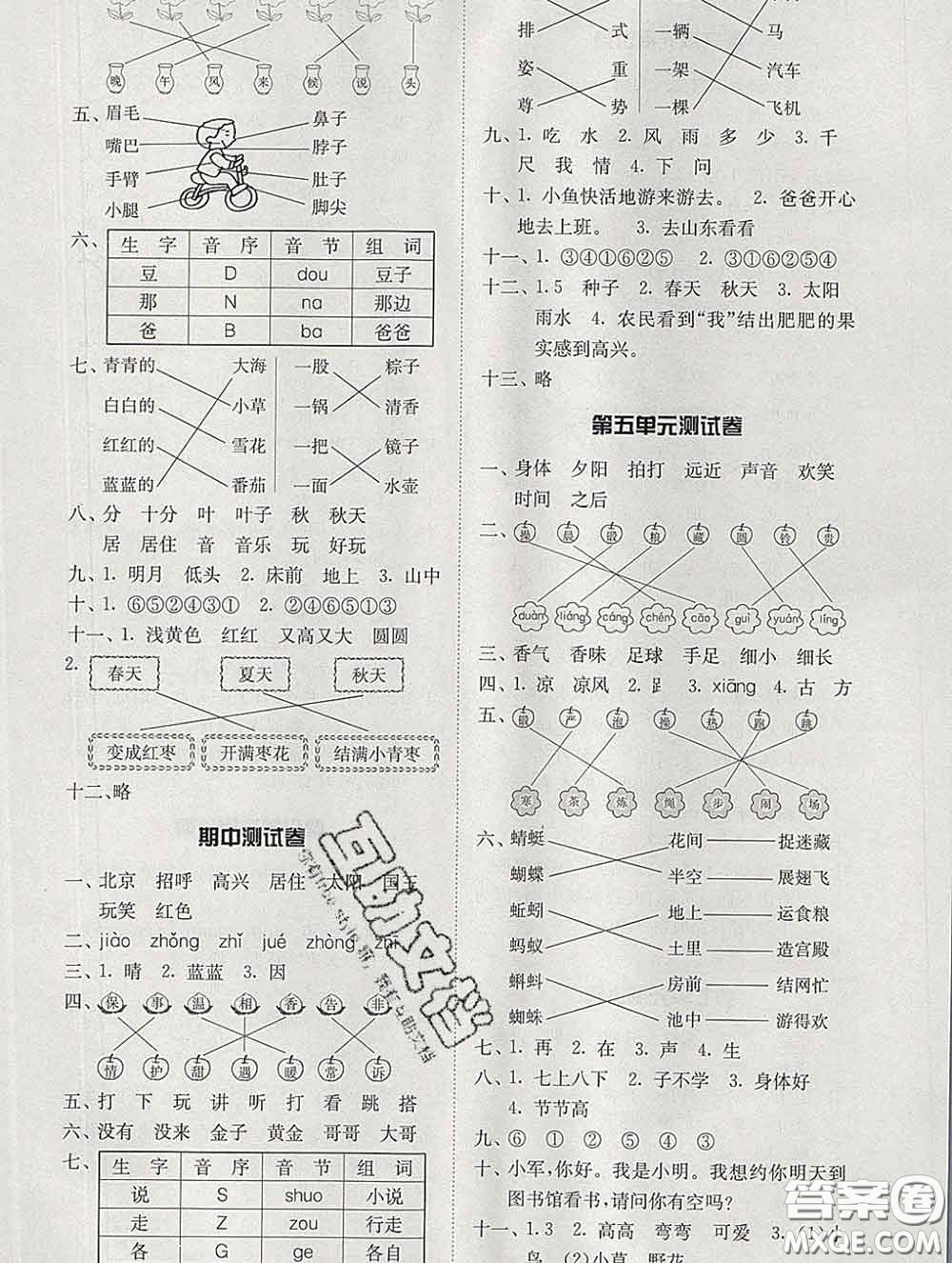 2020新版同步精練一年級語文下冊人教版參考答案