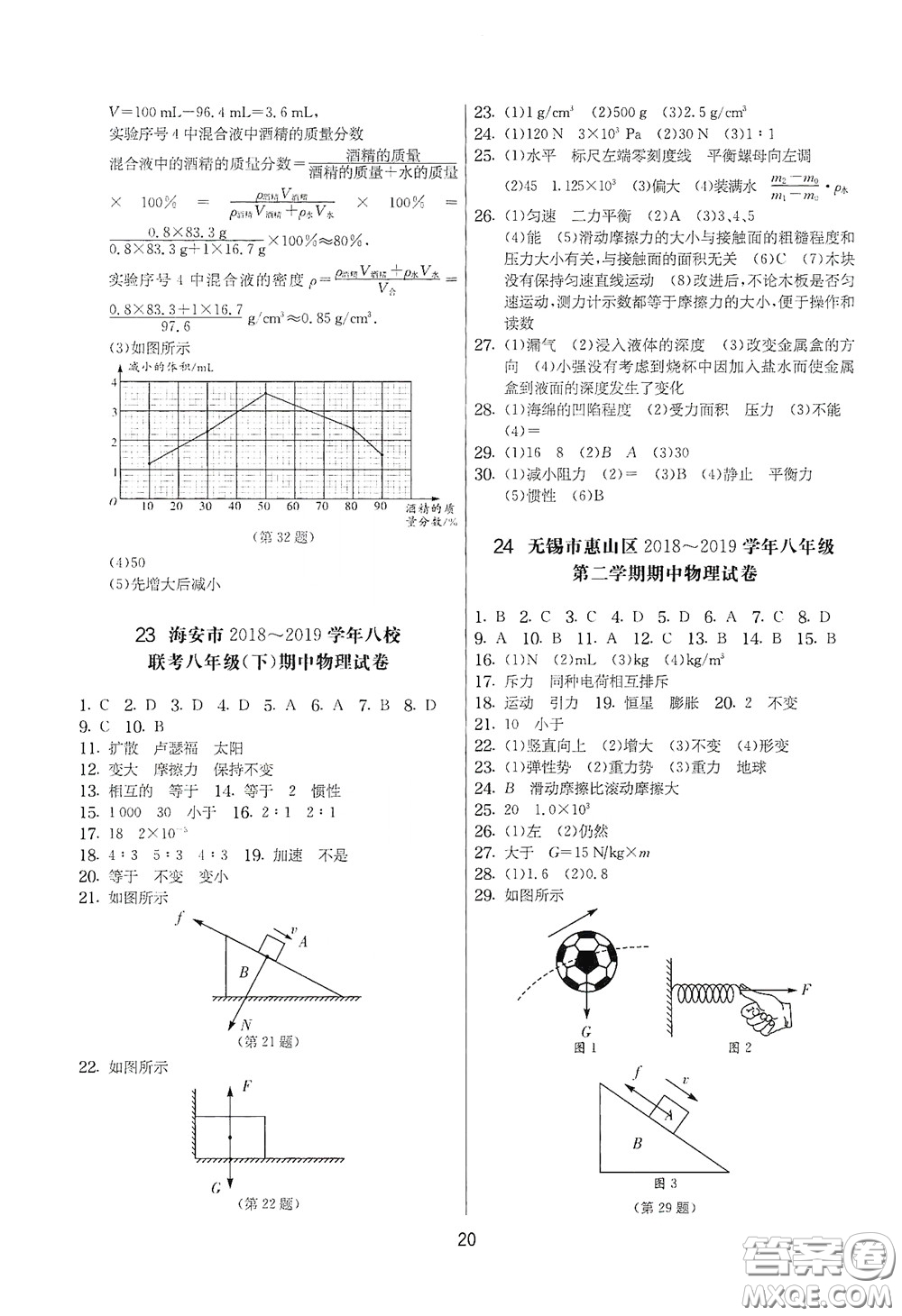 吉林教育出版社2020實驗班提優(yōu)大考卷八年級物理下冊蘇科版答案