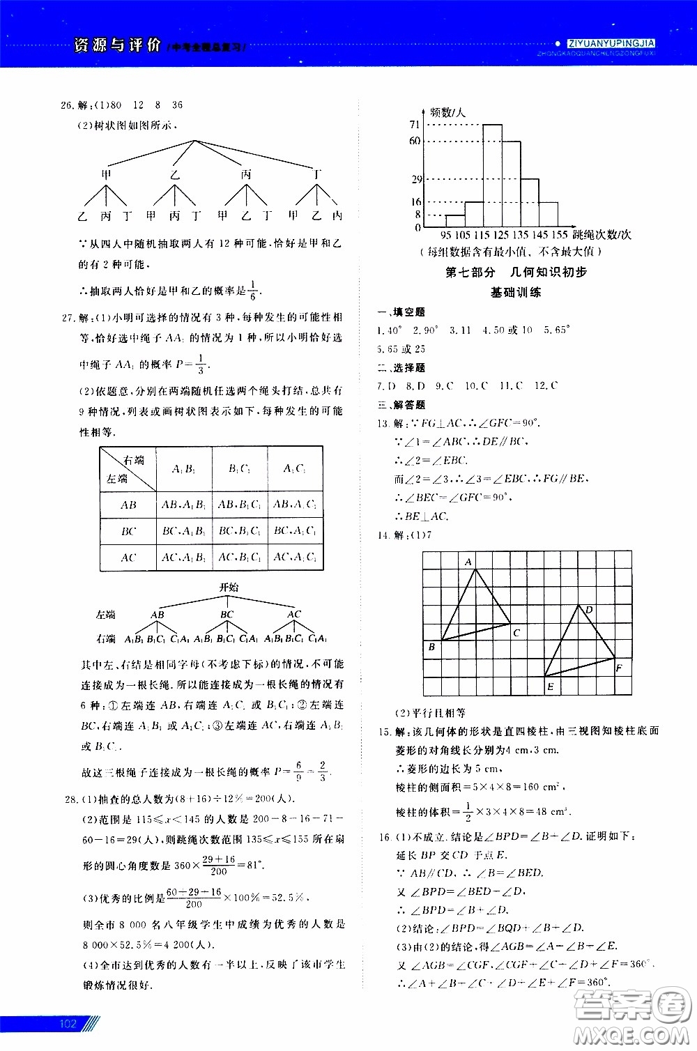 黑龍江教育出版社2020年資源與評價中考全程總復(fù)習(xí)數(shù)學(xué)參考答案