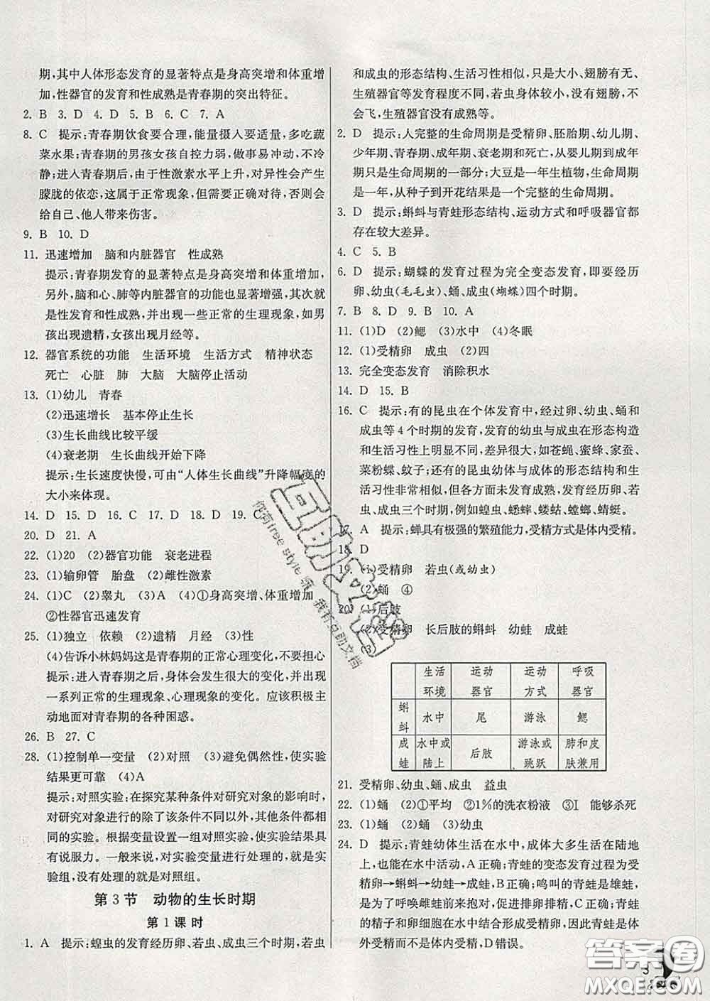 春雨教育2020春實驗班提優(yōu)訓(xùn)練七年級科學(xué)下冊浙教版答案