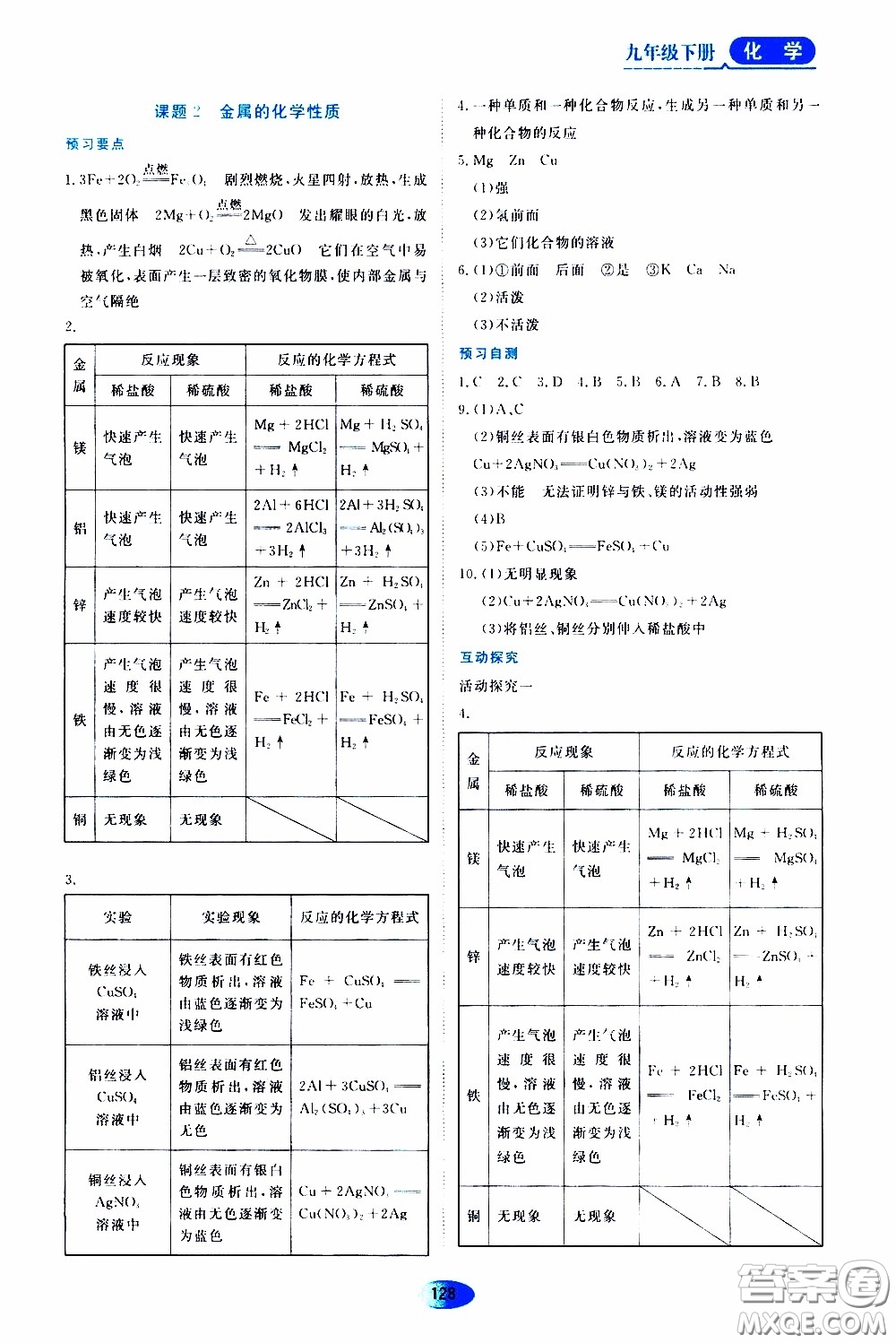 黑龍江教育出版社2020年資源與評價化學(xué)九年級下冊人教版參考答案