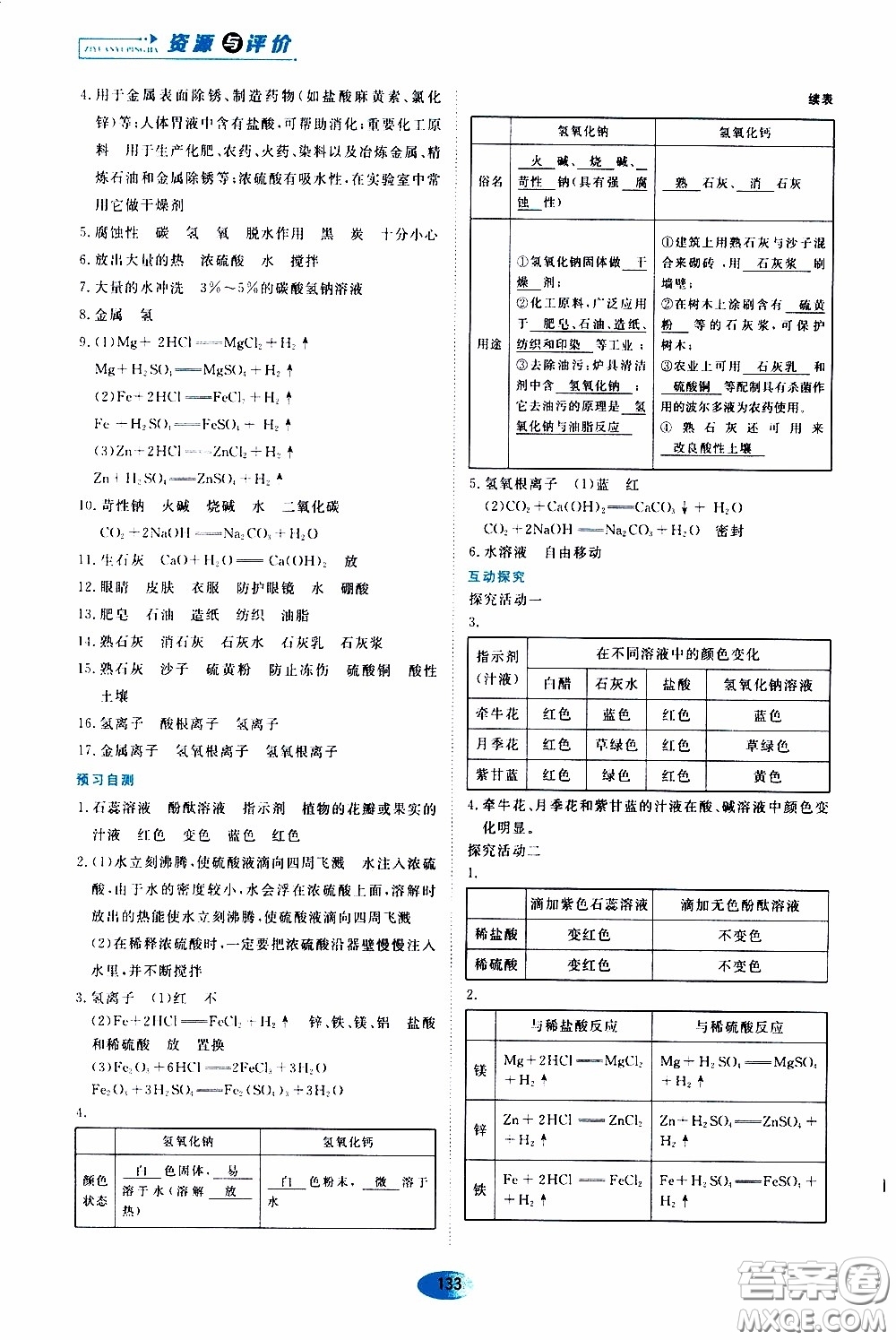 黑龍江教育出版社2020年資源與評價化學(xué)九年級下冊人教版參考答案