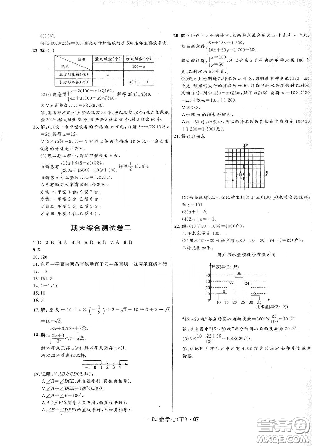 2020創(chuàng)新與探究測(cè)試卷七年級(jí)數(shù)學(xué)下冊(cè)人教版答案