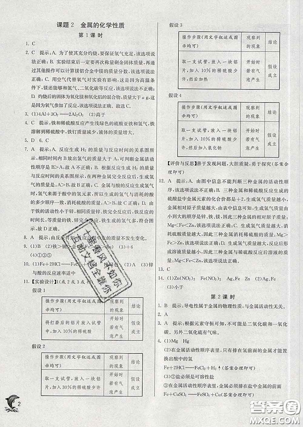 春雨教育2020春實驗班提優(yōu)訓練九年級化學下冊人教版答案