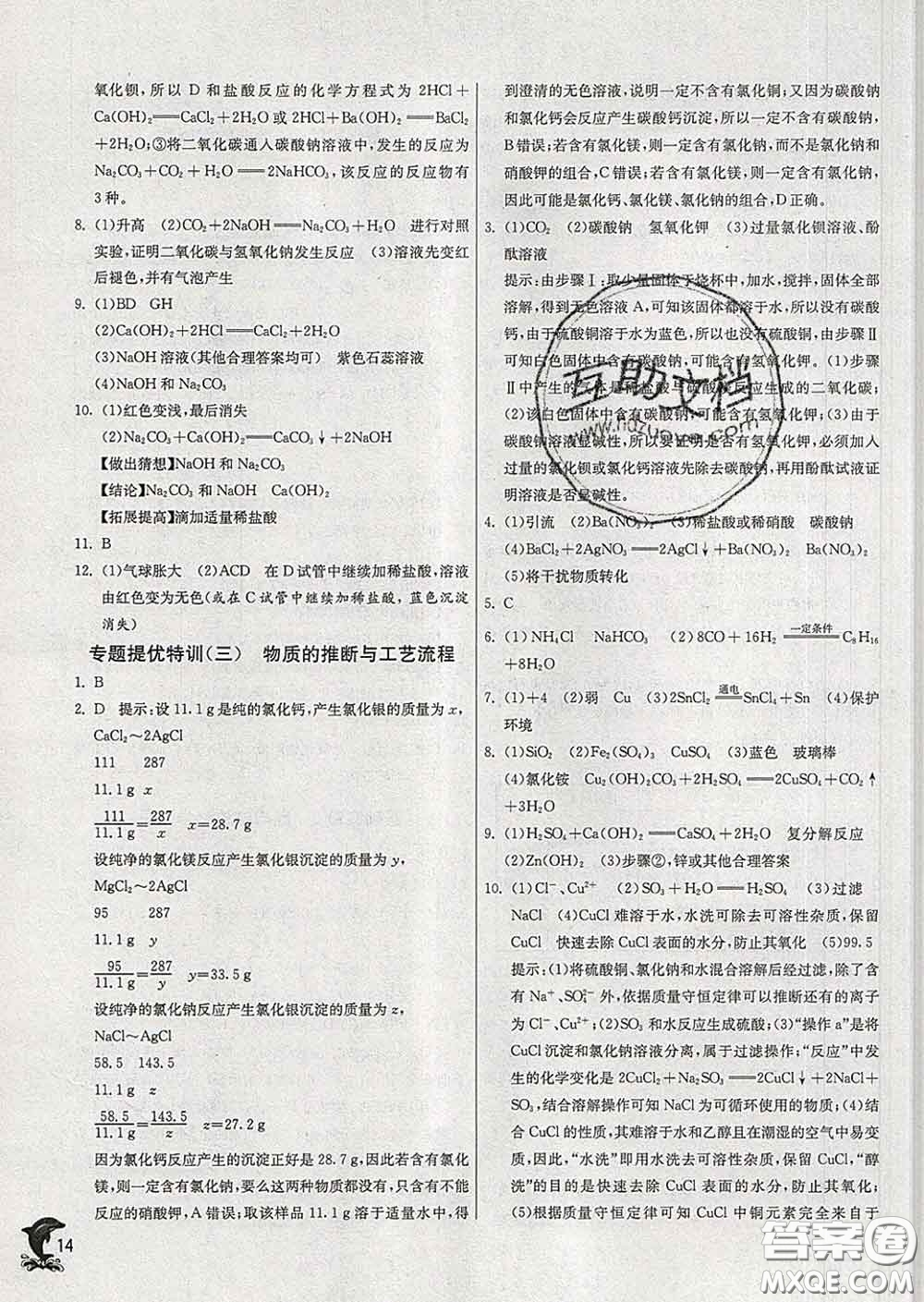 春雨教育2020春實驗班提優(yōu)訓練九年級化學下冊滬教版答案