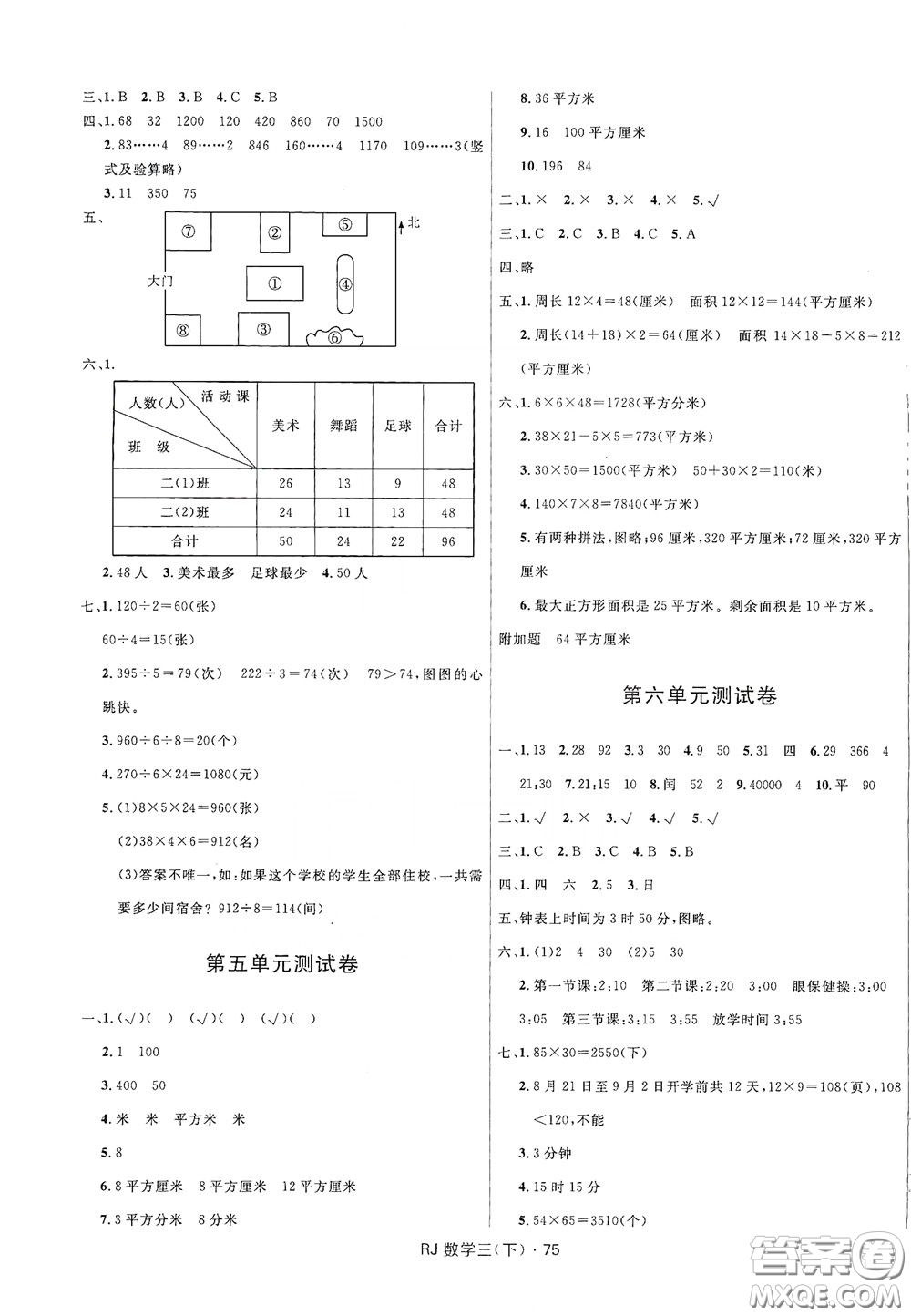 2020創(chuàng)新與探究測試卷三年級數(shù)學下冊人教版答案