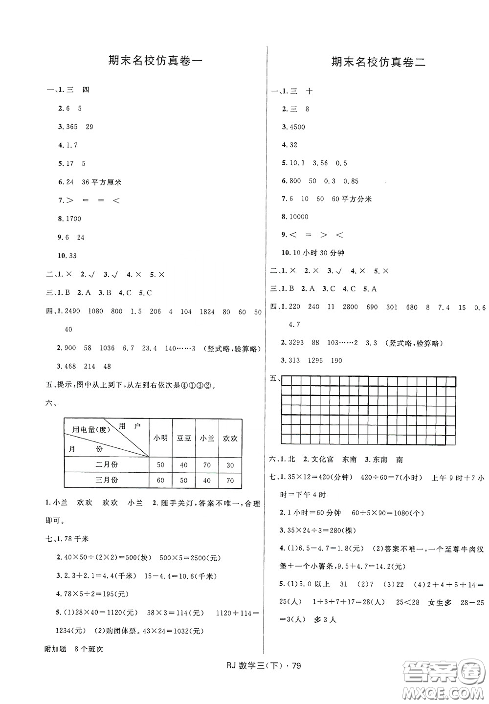 2020創(chuàng)新與探究測試卷三年級數(shù)學下冊人教版答案