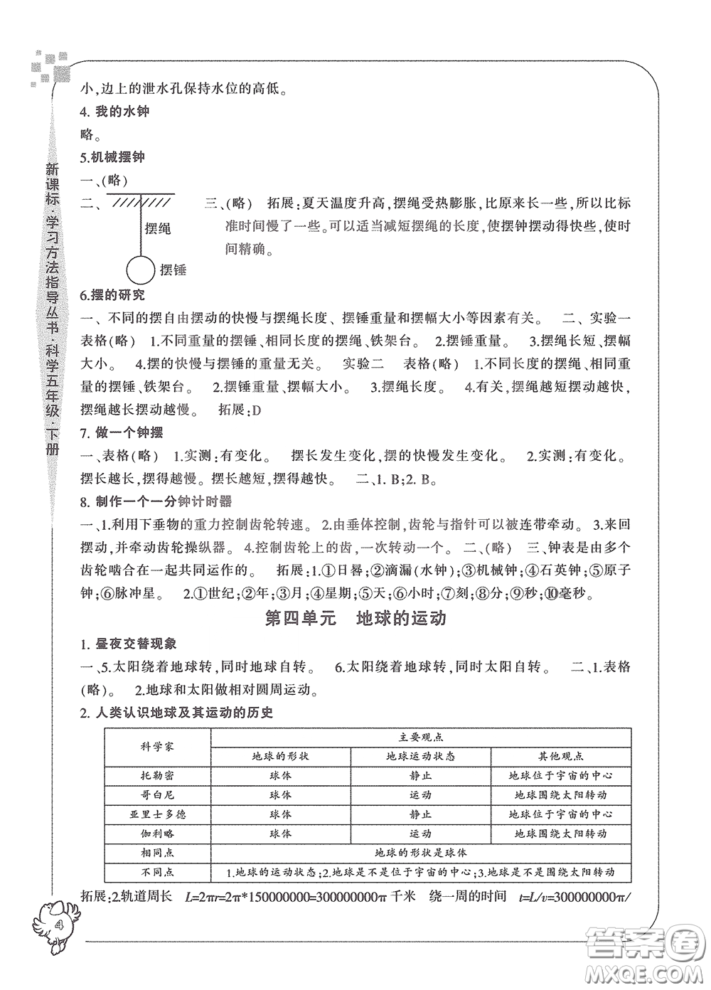 寧波出版社2020學(xué)習(xí)方法指導(dǎo)叢書五年級科學(xué)下冊人教版答案