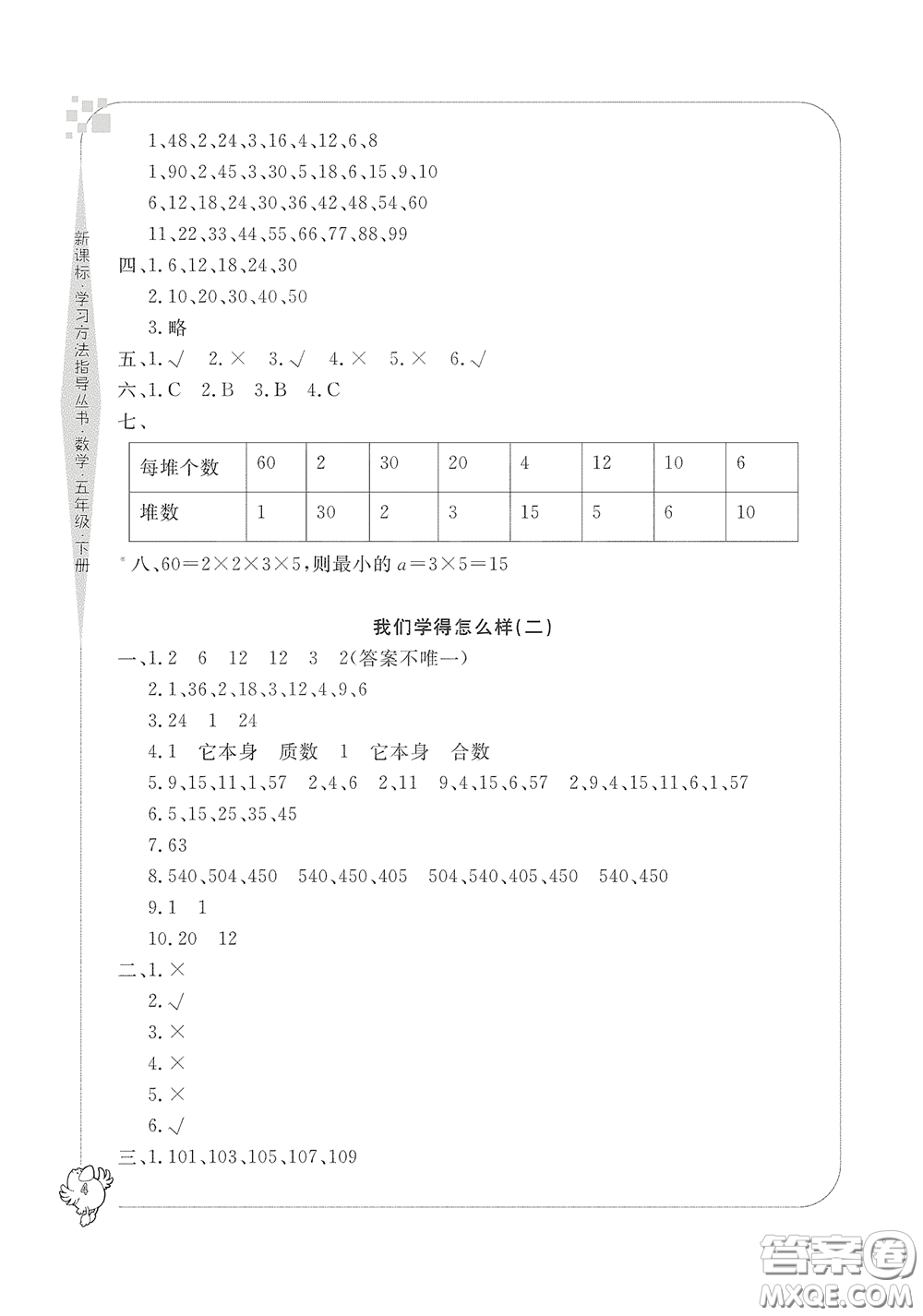 寧波出版社2020學習方法指導叢書五年級數(shù)學下冊人教版答案