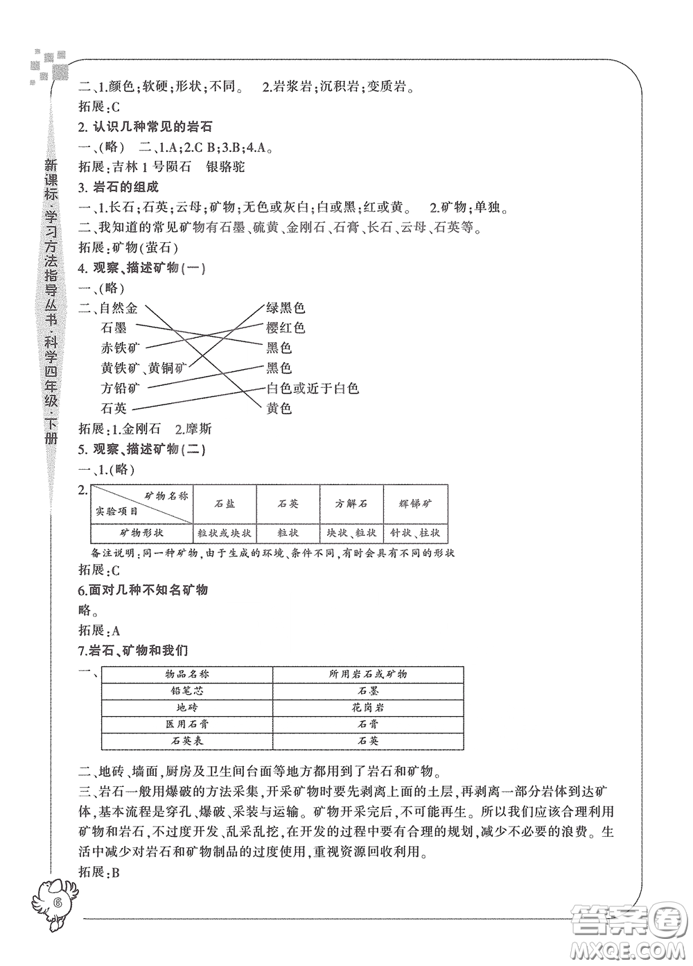 寧波出版社2020學(xué)習(xí)方法指導(dǎo)叢書四年級科學(xué)下冊人教版答案