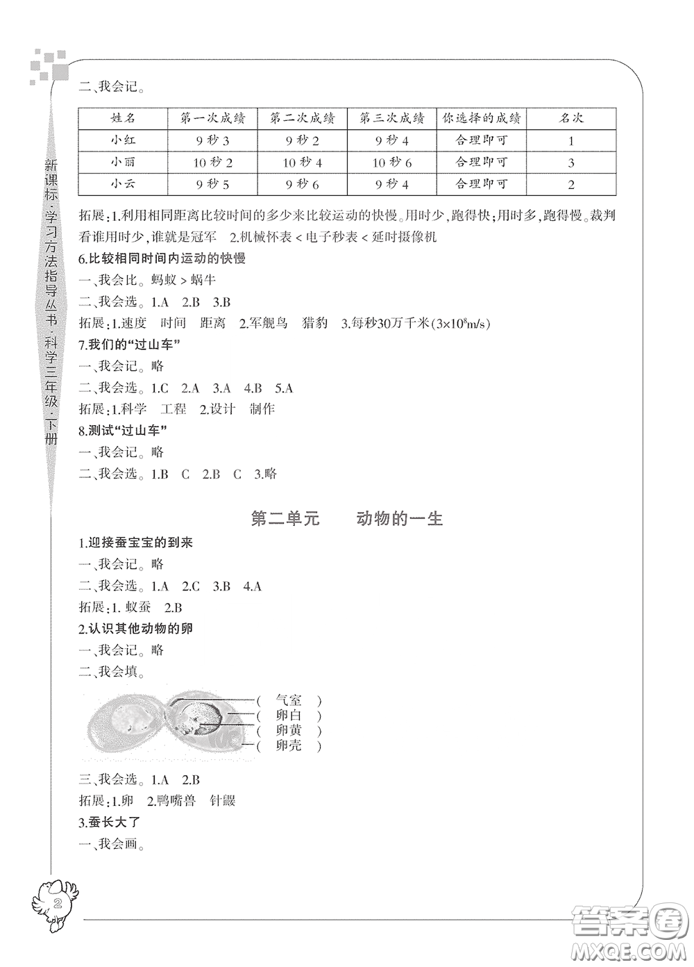 寧波出版社2020學(xué)習(xí)方法指導(dǎo)叢書三年級科學(xué)下冊人教版答案