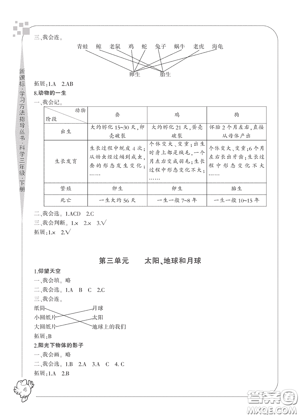 寧波出版社2020學(xué)習(xí)方法指導(dǎo)叢書三年級科學(xué)下冊人教版答案