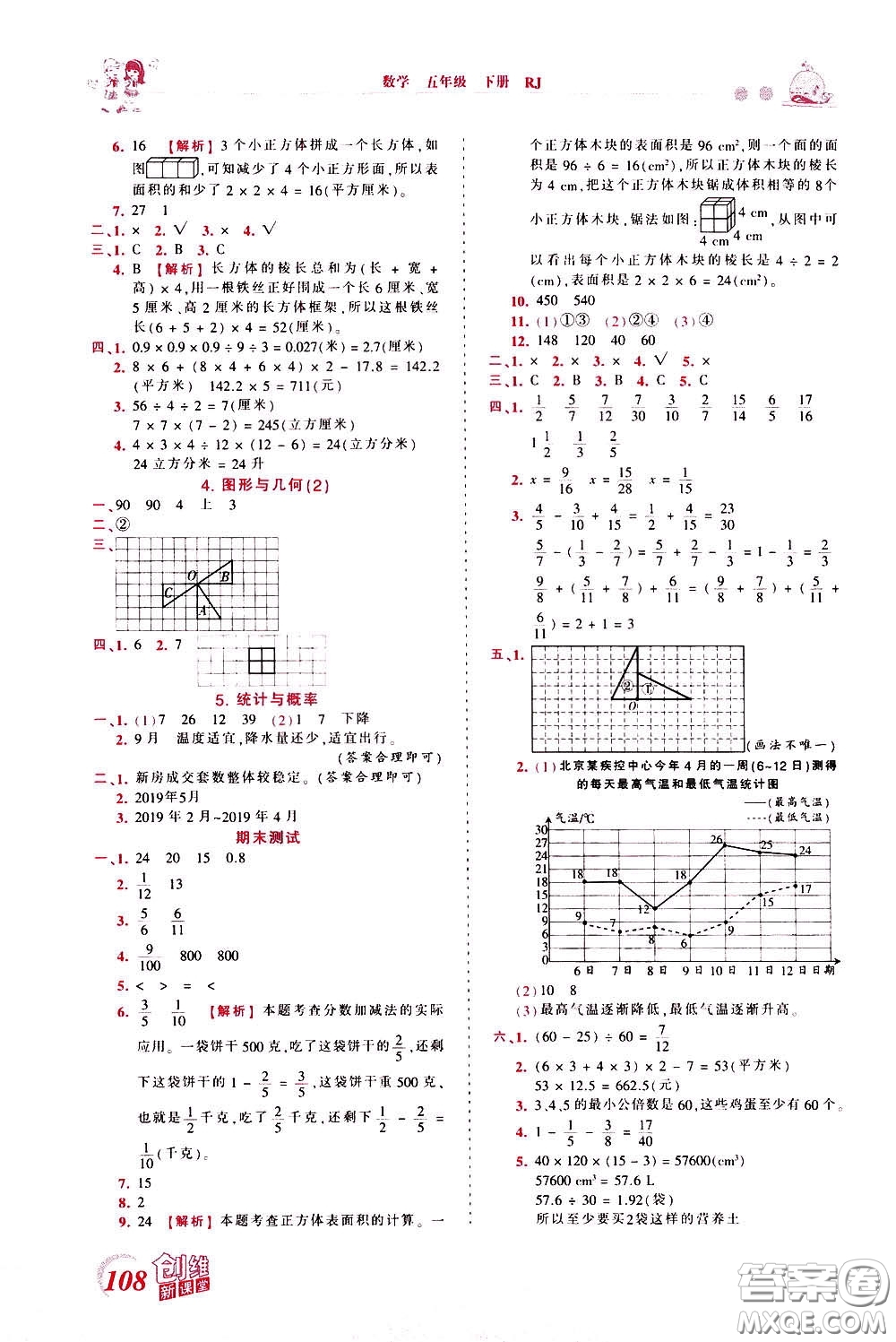 2020年王朝霞創(chuàng)維新課堂同步優(yōu)化訓(xùn)練數(shù)學(xué)五年級下冊RJ人教版參考答案