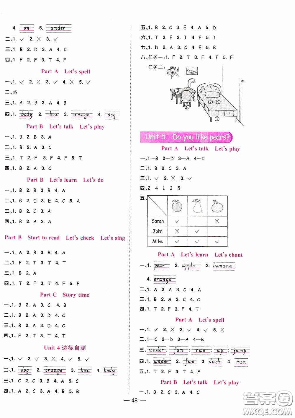 浙江教育出版社2020陽光同學(xué)課時(shí)達(dá)標(biāo)訓(xùn)練三年級(jí)英語下冊PEP版浙江專版答案