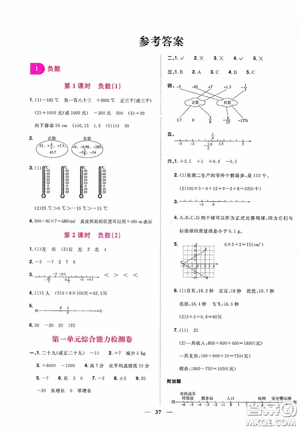 浙江教育出版社2020陽光同學(xué)課時達標(biāo)訓(xùn)練六年級數(shù)學(xué)下冊人教版浙江專版答案