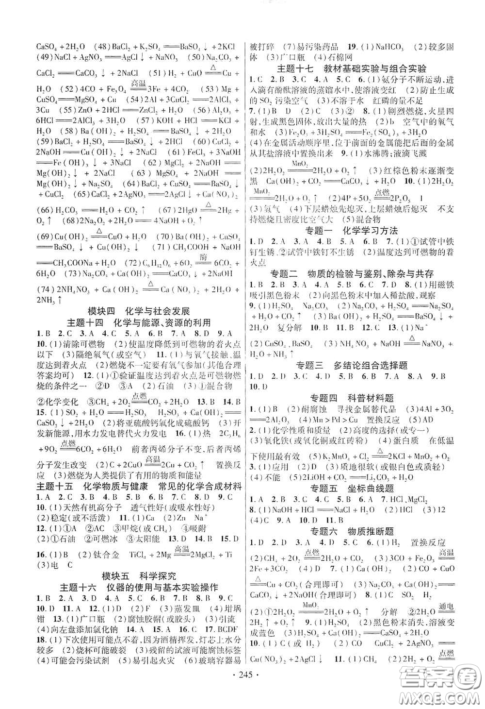 2020云南本土初中總復(fù)習(xí)掌控中考課外提升作業(yè)化學(xué)答案