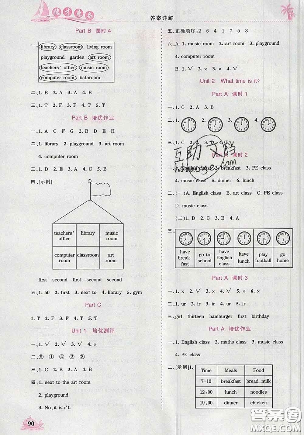 2020新版王朝霞德才兼?zhèn)渥鳂I(yè)創(chuàng)新設(shè)計(jì)四年級英語下冊人教版答案