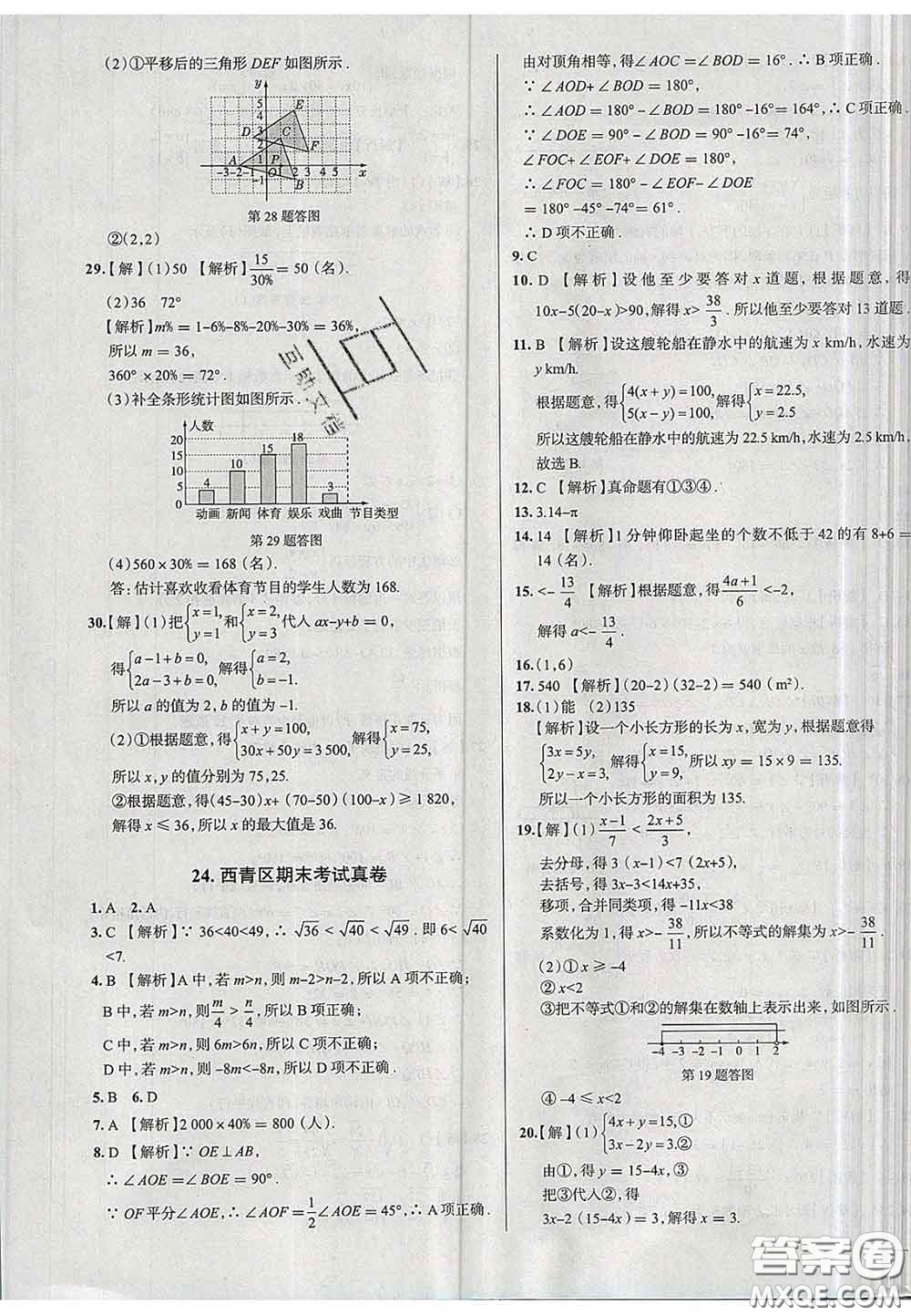 2020新版真題圈天津考生專用練考試卷七年級數(shù)學下冊答案