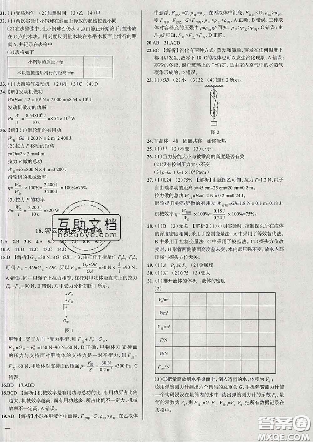 2020新版真題圈北京考生專用練考試卷八年級(jí)物理下冊(cè)答案