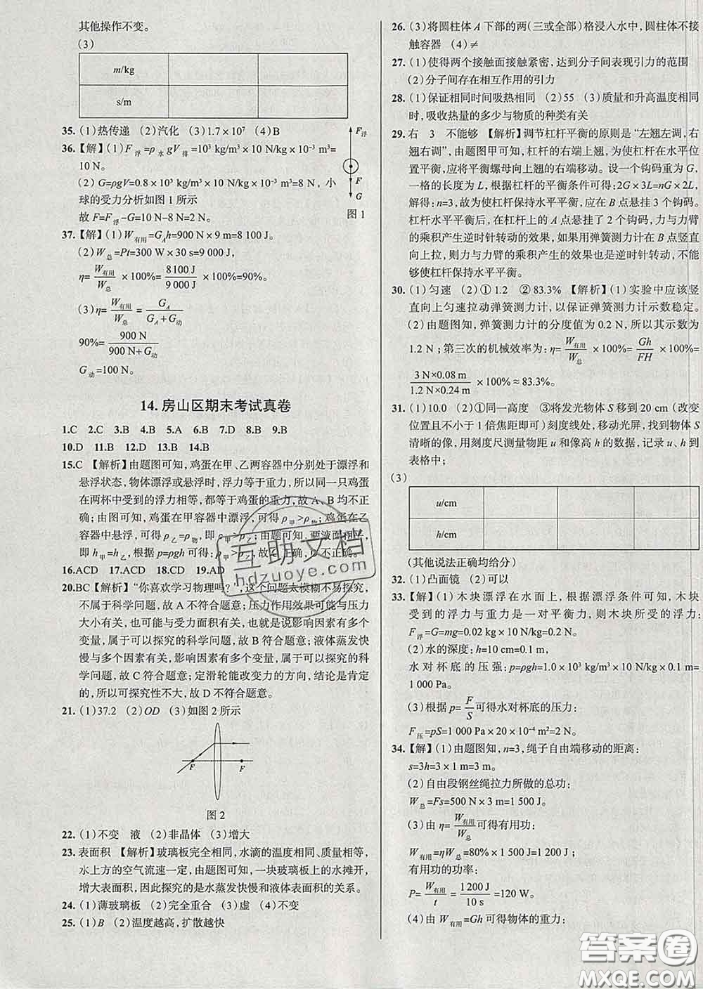 2020新版真題圈北京考生專用練考試卷八年級(jí)物理下冊(cè)答案