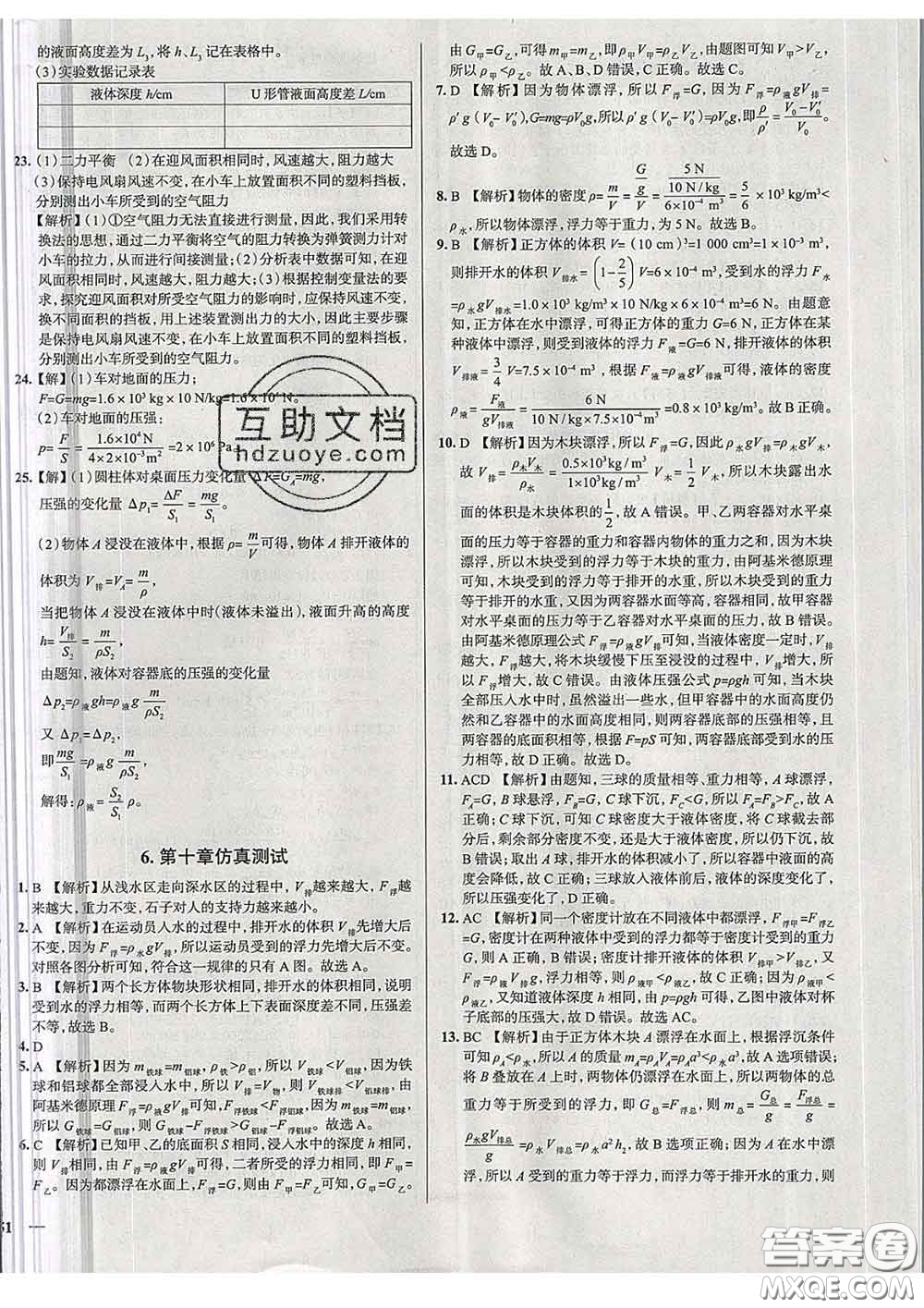 2020新版真題圈天津考生專用練考試卷八年級物理下冊答案