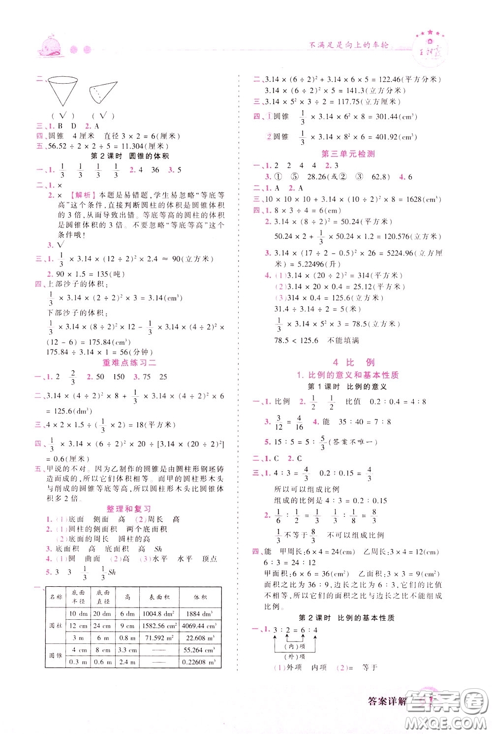 2020年王朝霞創(chuàng)維新課堂同步優(yōu)化訓(xùn)練數(shù)學(xué)六年級(jí)下冊(cè)RJ人教版參考答案