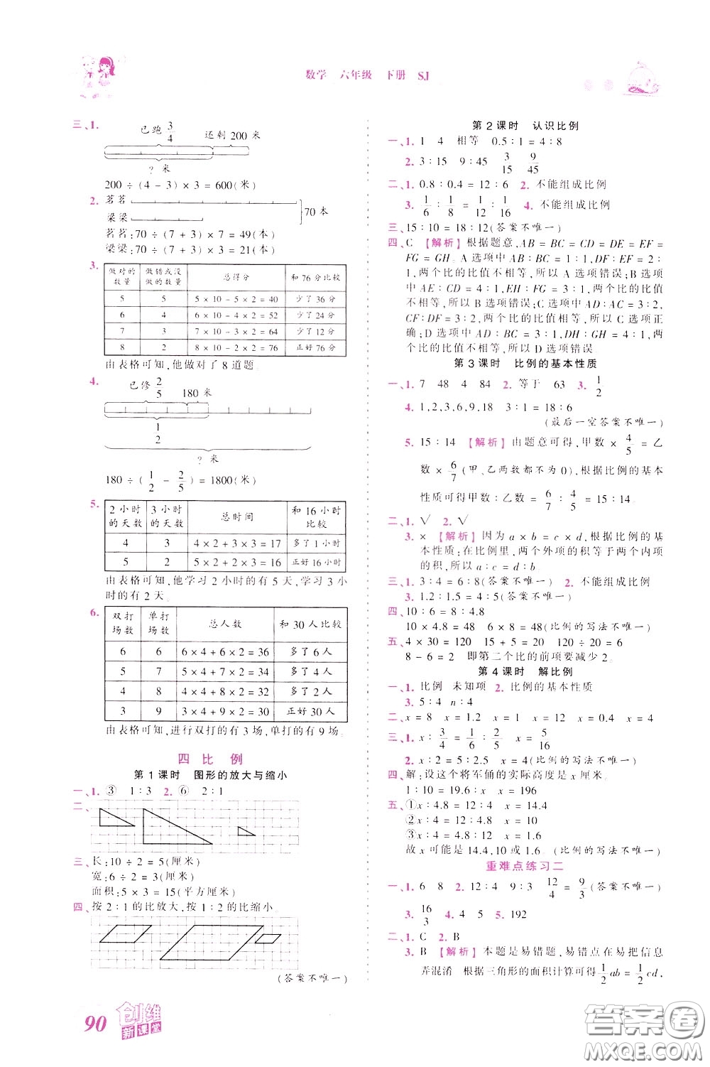 2020年王朝霞創(chuàng)維新課堂同步優(yōu)化訓(xùn)練數(shù)學(xué)六年級(jí)下冊(cè)SJ蘇教版參考答案