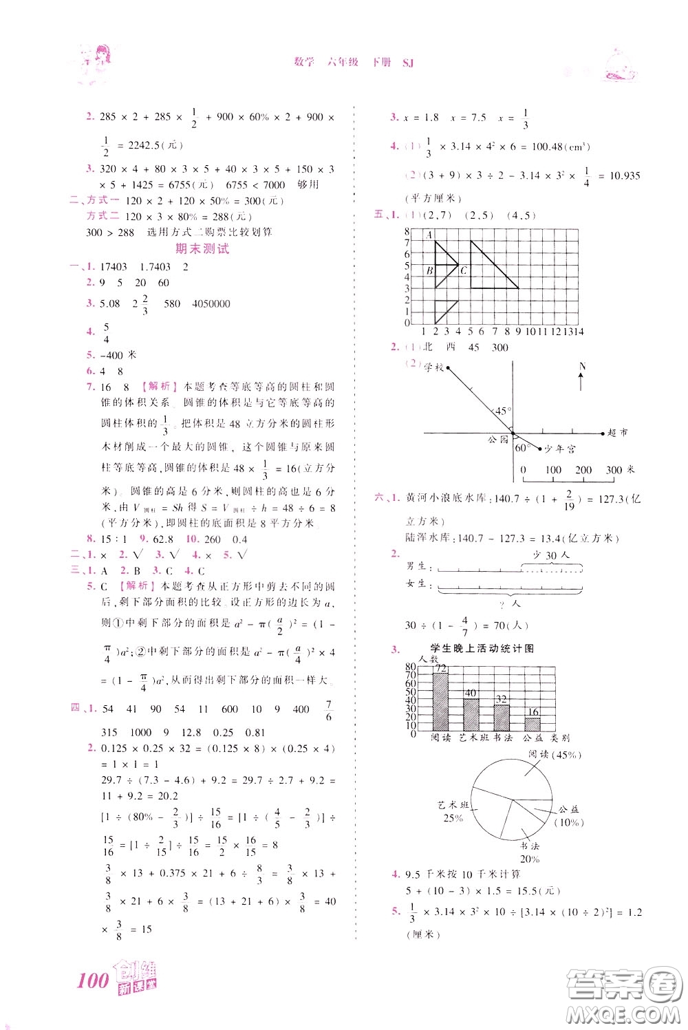 2020年王朝霞創(chuàng)維新課堂同步優(yōu)化訓(xùn)練數(shù)學(xué)六年級(jí)下冊(cè)SJ蘇教版參考答案