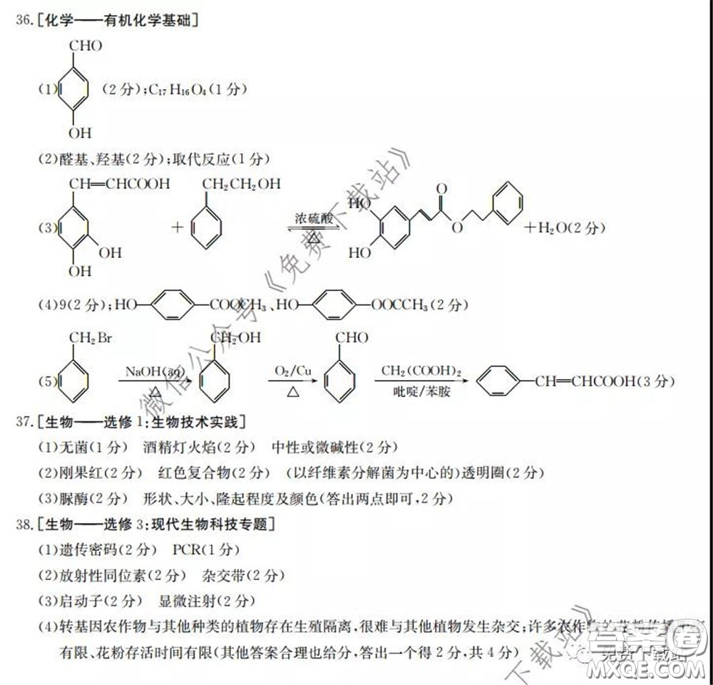 2020年黑龍江金太陽高三5月聯(lián)考理科綜合試題及答案