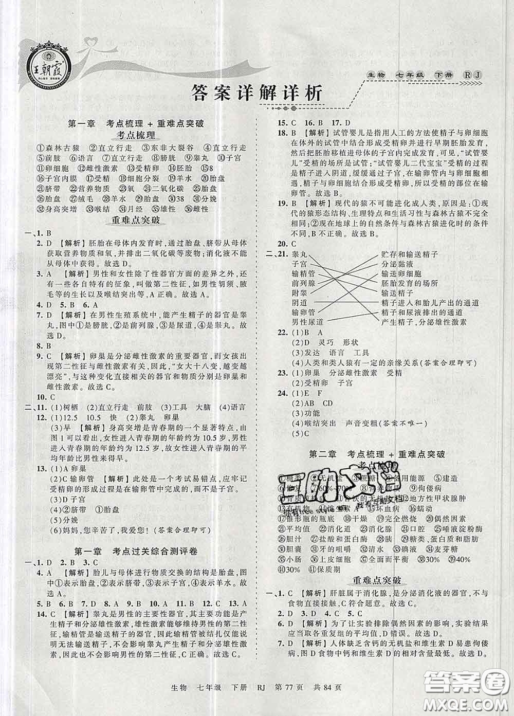 2020新版王朝霞考點(diǎn)梳理時(shí)習(xí)卷七年級(jí)生物下冊(cè)人教版答案