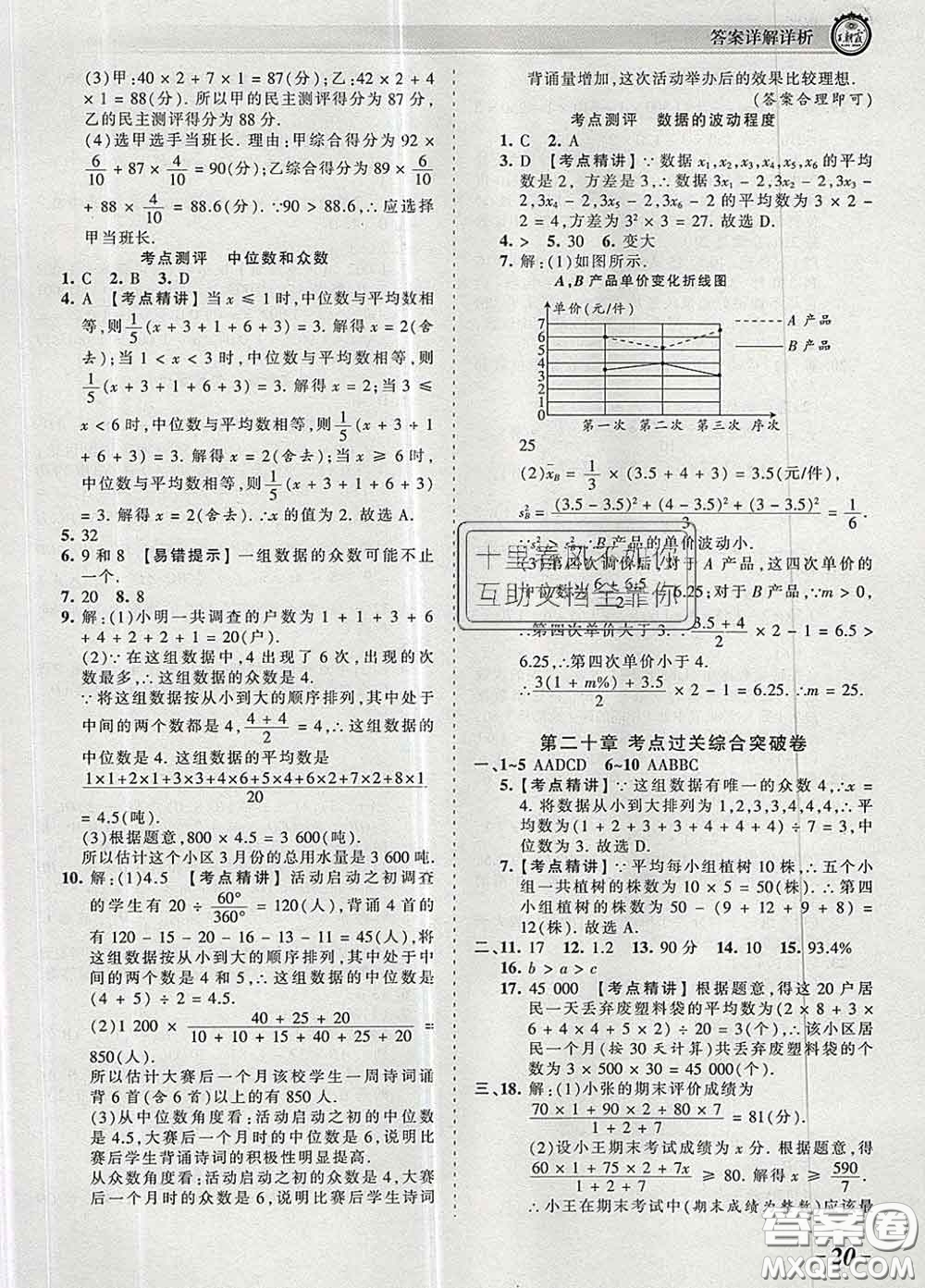 2020新版王朝霞考點梳理時習卷八年級數(shù)學下冊人教版答案